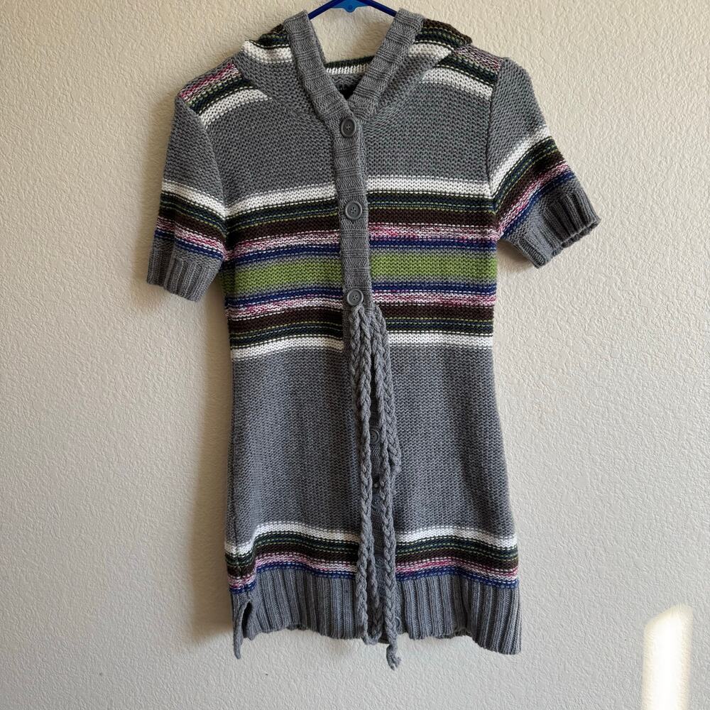 Forever 21 ColorBlock Wool Blend Short Sleeve Cardigan Sweater Gray Women Size M